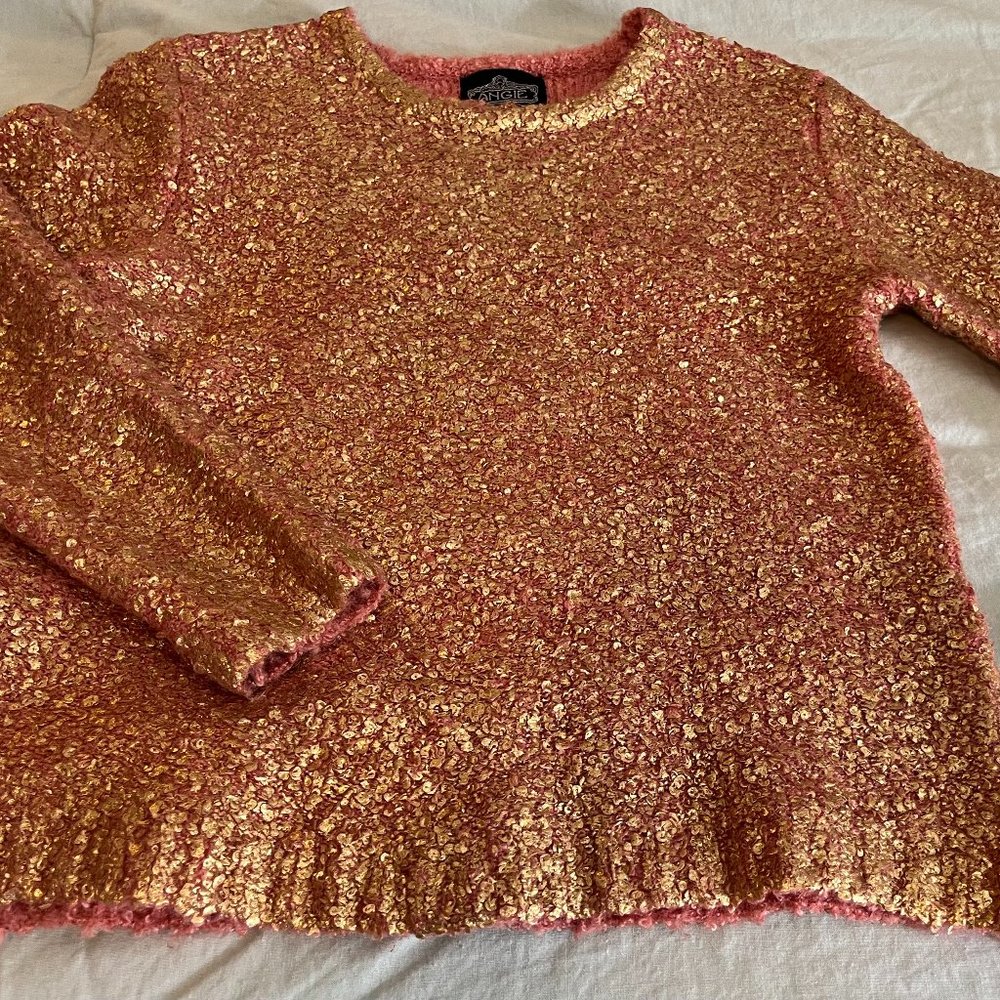 Coral & Gold flecked crew neck pullover